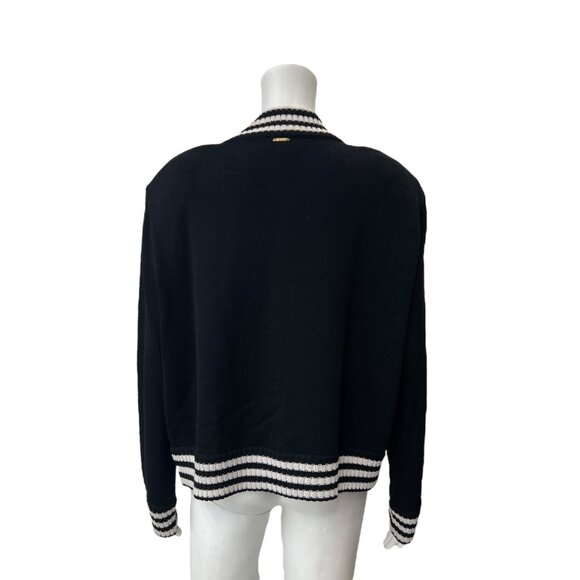 St. John Sport Black White Stripe Knit Edge Full Zip Sweater size XL - Picture 4 of 8